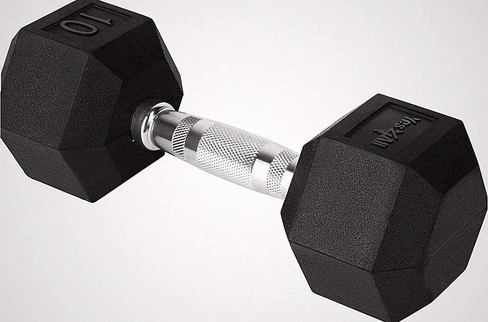 Yes4All Chrome Grip Encased Hex Dumbbells – Hand Weights with Anti-Slip 5-50 LBS