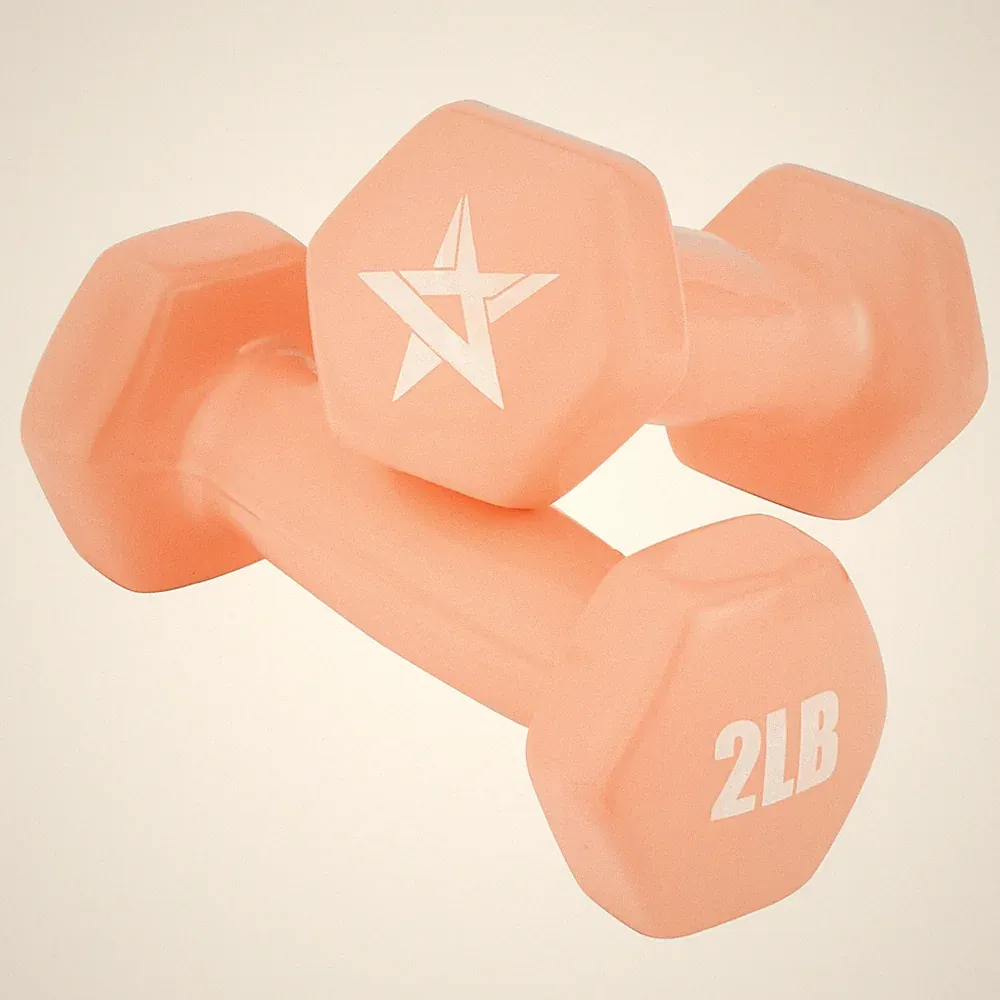 Yes4All Dumbbell Compact (6.02" L x 5.04" W), A. 2 lbs - Peach Puzz - Pair