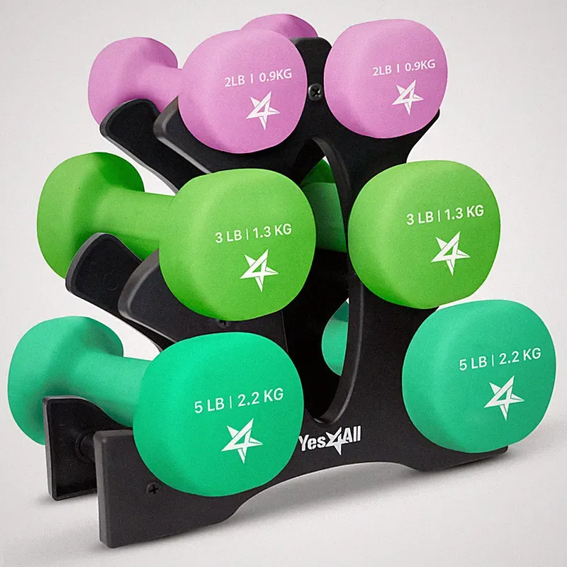 Yes4All Dumbbell Neoprene 2-3-5Lb Pair Plastic Rack Iip3