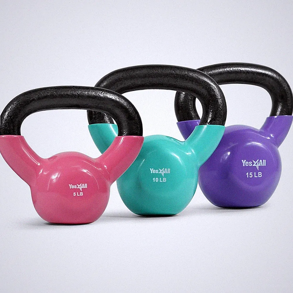 Yes4All Kettlebell Set Vinyl Coated Weights Combo for Full Body Workout Equip...