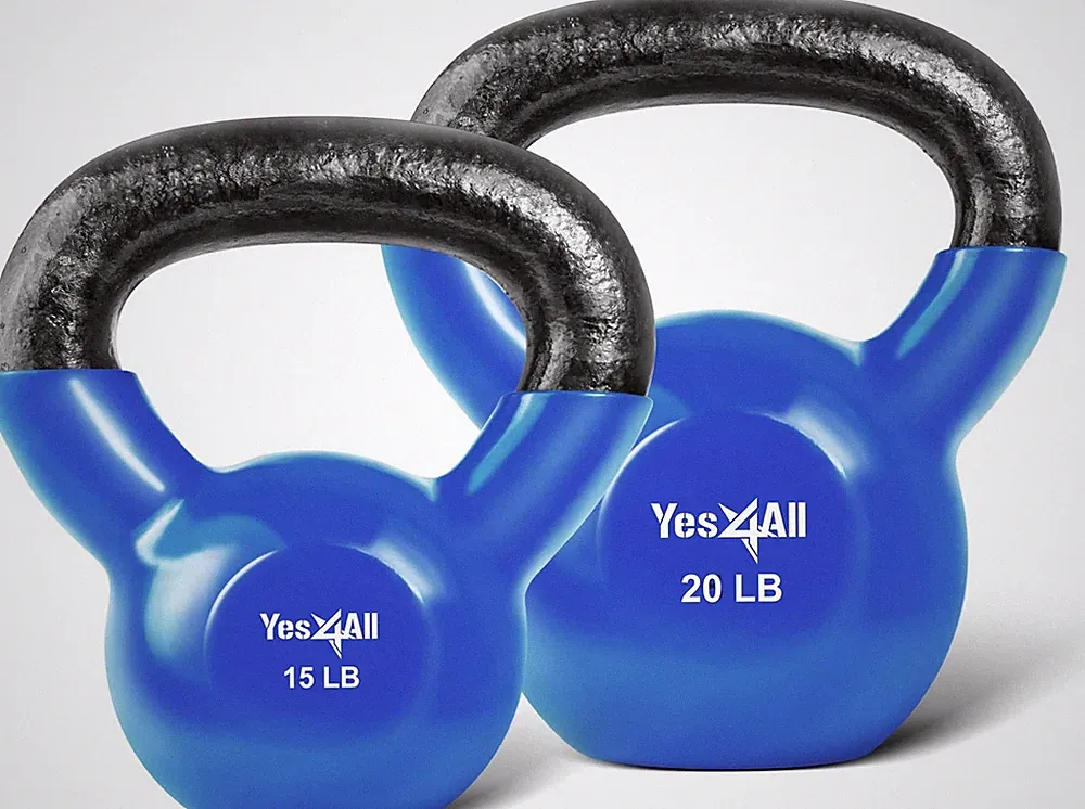 Yes4All Kettlebell, Vinyl Coated Kettlebell Cast Iron Sets with Stable Flat B...