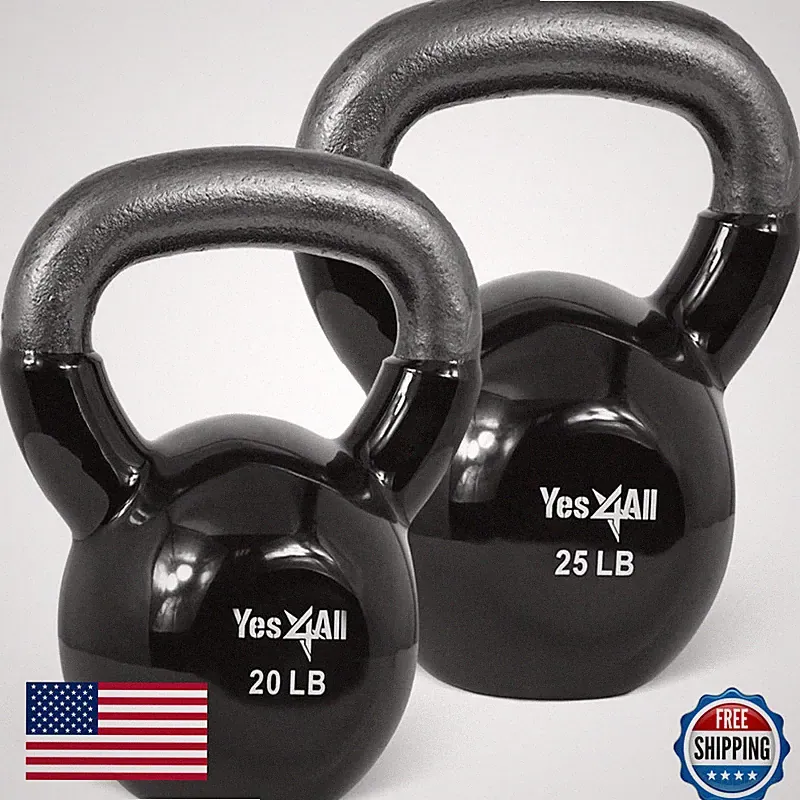 Yes4All Kettlebells 20 25 Lbs Set Weight Vinyl Coated Cast Iron For Dumbbell
