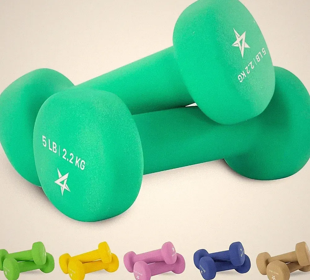 Yes4All Neoprene Coated Dumbbell 5 lbs (Pair), D. Dark Green - 5lbs - Pair