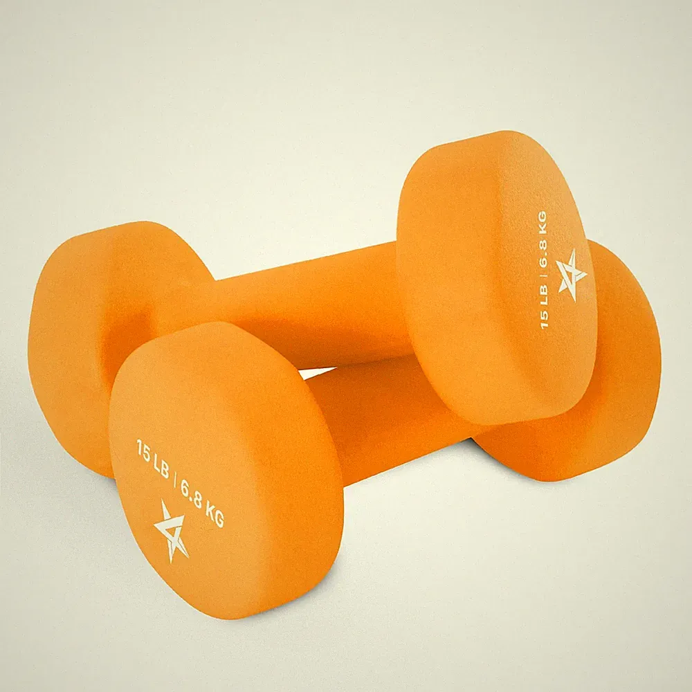 Yes4All Neoprene Coated Dumbbell Hand Weight 15 lbs (Pair), M. Dark Orange
