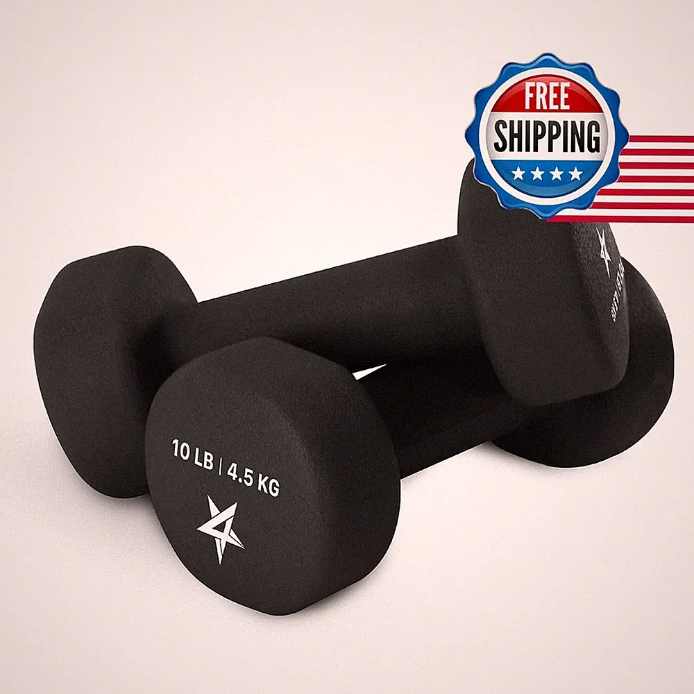 Yes4All Neoprene Coated Dumbbell Set of 2 - Black 10 lb Pair Hexagon