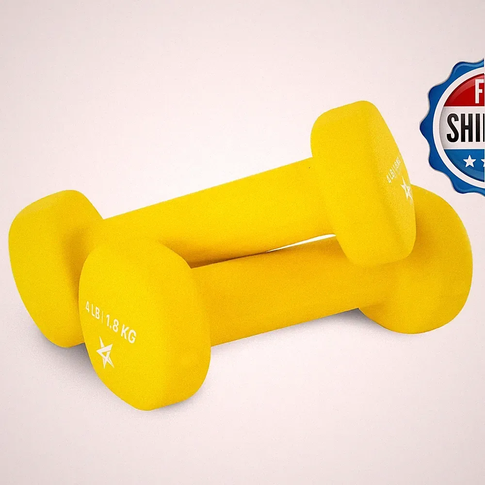 Yes4All Neoprene Coated Dumbbell Set of 2 - Yellow, 4 lb Pair