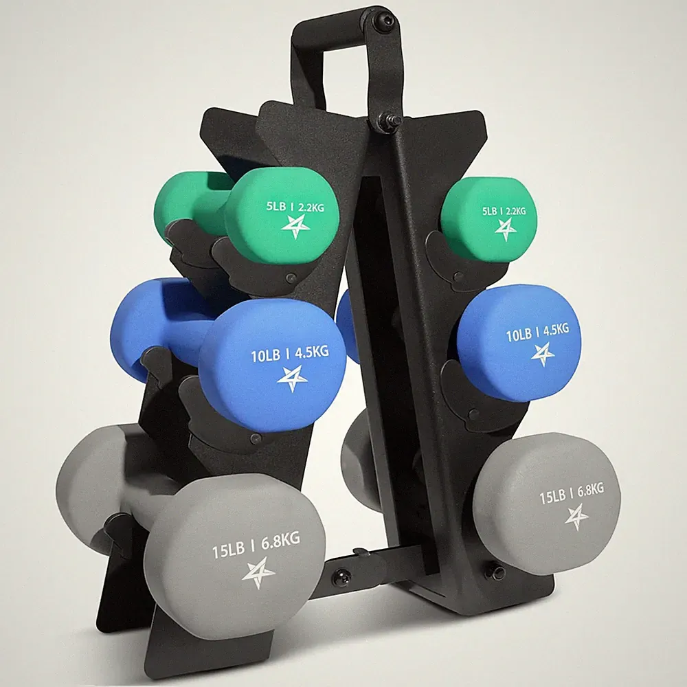 Yes4All Neoprene Dumbbell Set, Pair of 5, 10, 15 Pound Hand Weights with Rack