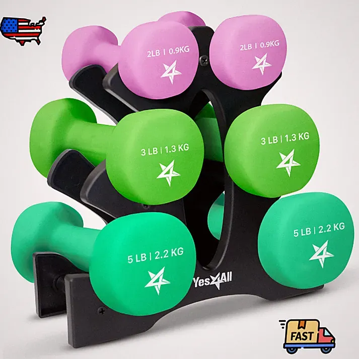 Yes4All Neoprene Dumbbells Hex Hand Weights Set of 2 Anti-Roll Anti-Slip