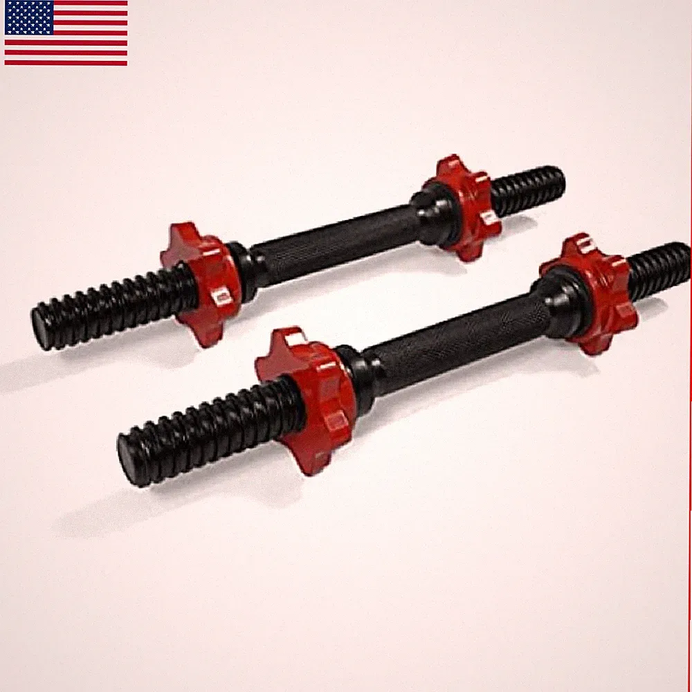 Yes4All Pair Of Threaded Dumbbell Handles Dumbbell Bar Collars Chrome/Rubber
