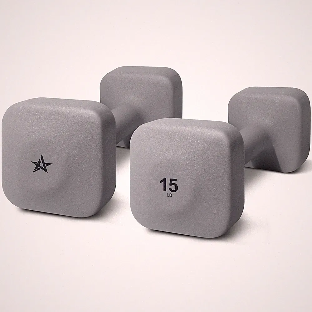 Yes4All Square Neoprene Dumbbell Set, Strength Training Hand Weights, 15lb, Grey