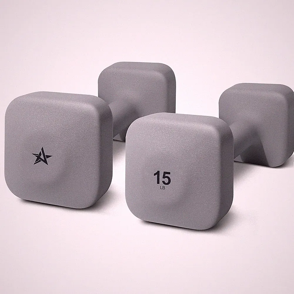 Yes4All Square Neoprene Dumbbell Set, Strength Training Hand Weights, 15lb, Grey