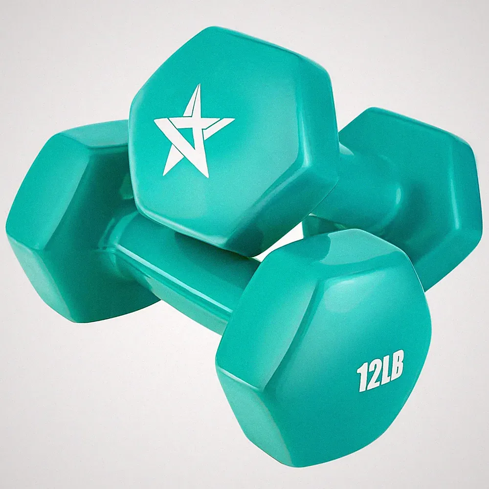 Yes4All Vinyl Hexagon Dumbbell, Set of 2 Hand Weights for Home Gym, 12Lb, Baltic