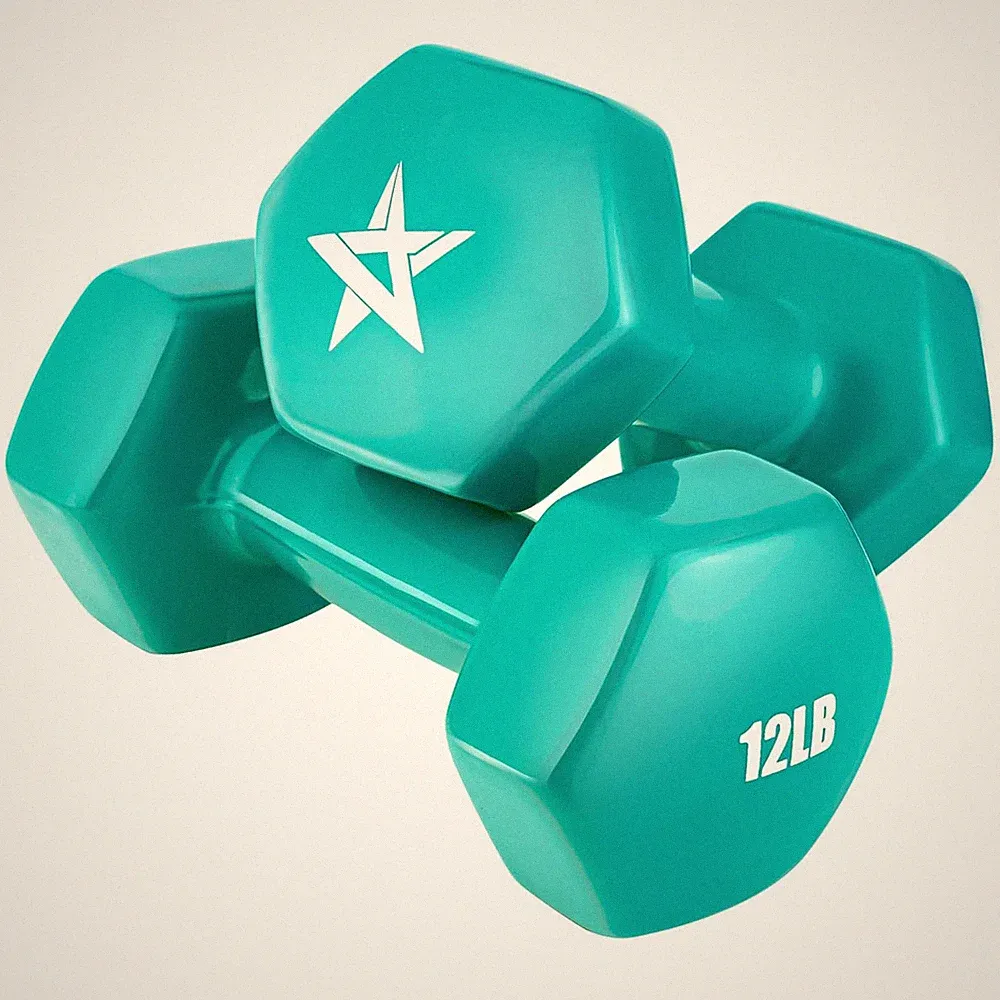 Yes4All Vinyl Hexagon Dumbbell, Set of 2 Hand Weights for Home Gym, 12Lb, Baltic