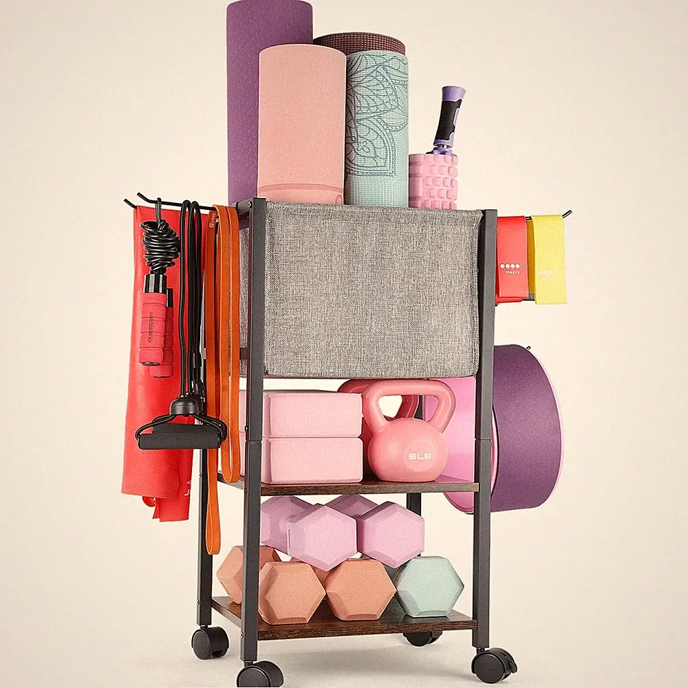 Yoga Mat Rack & Gym Equipment Organizer for Dumbbells, Kettlebells & Accessories