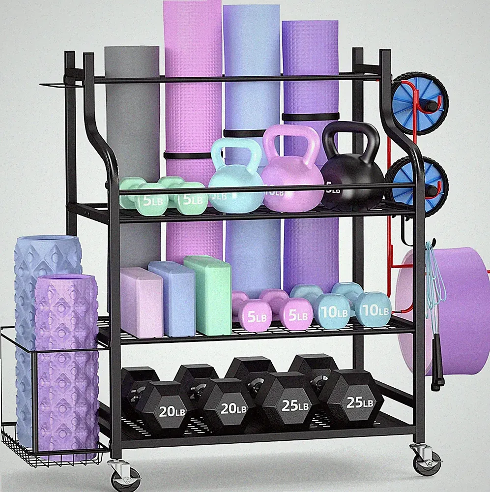 Yoga Mat Storage Racks,Home Gym Storage Rack for Dumbbells Kettlebells Foam Roll