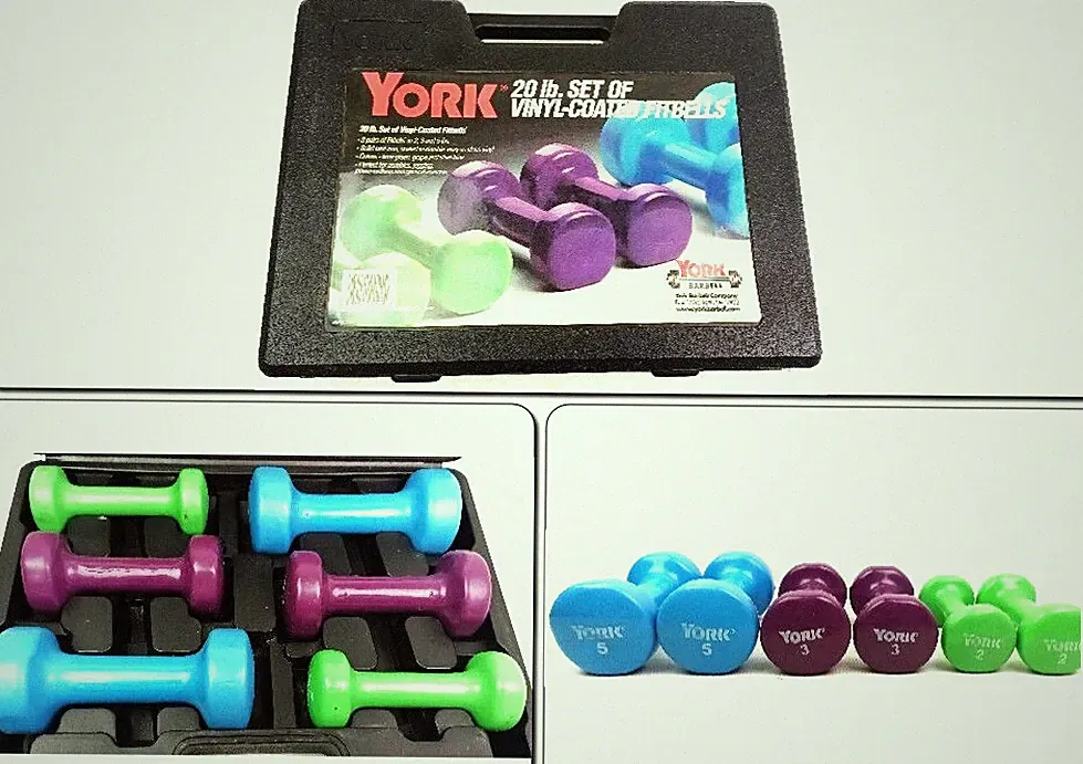 York 20lb Set Vinyl Coated Dumbbells FITBELLS 6 pcs Fitness Exercise Aerobics