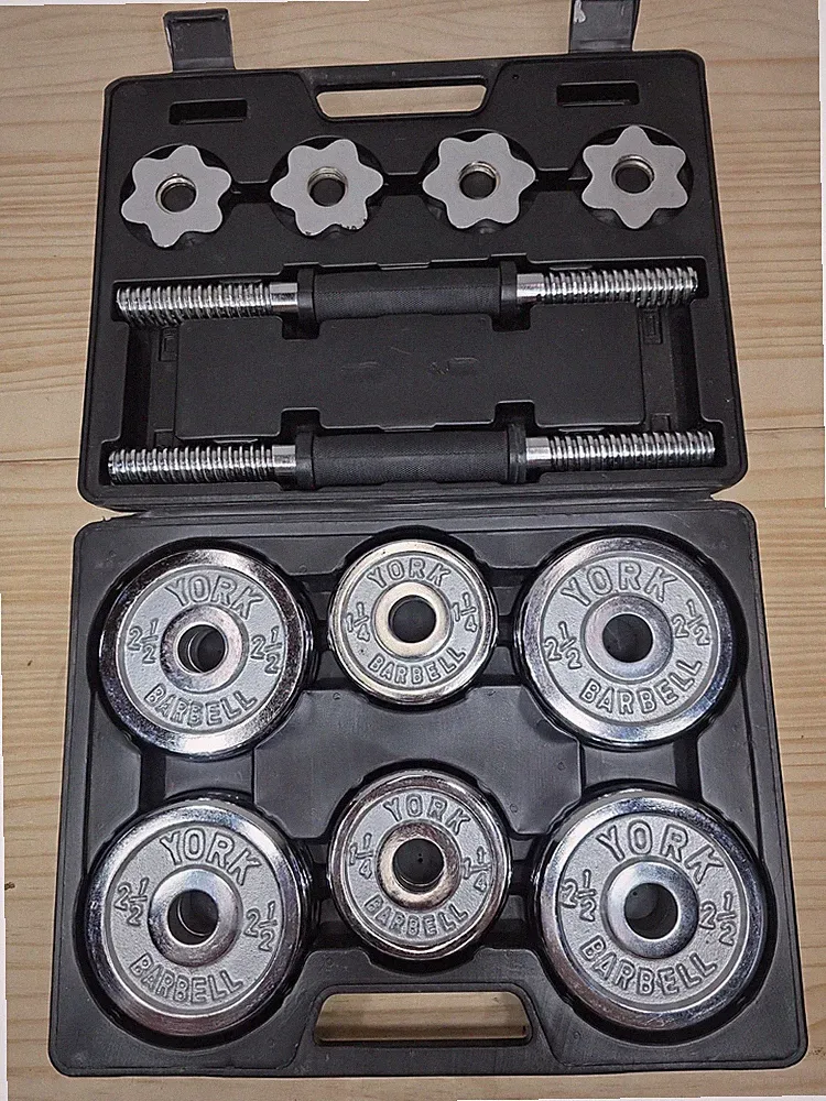 York 30 Lb. Adjustable Dumbbell Set In Hard Plastic Case Preowned Nice Condition