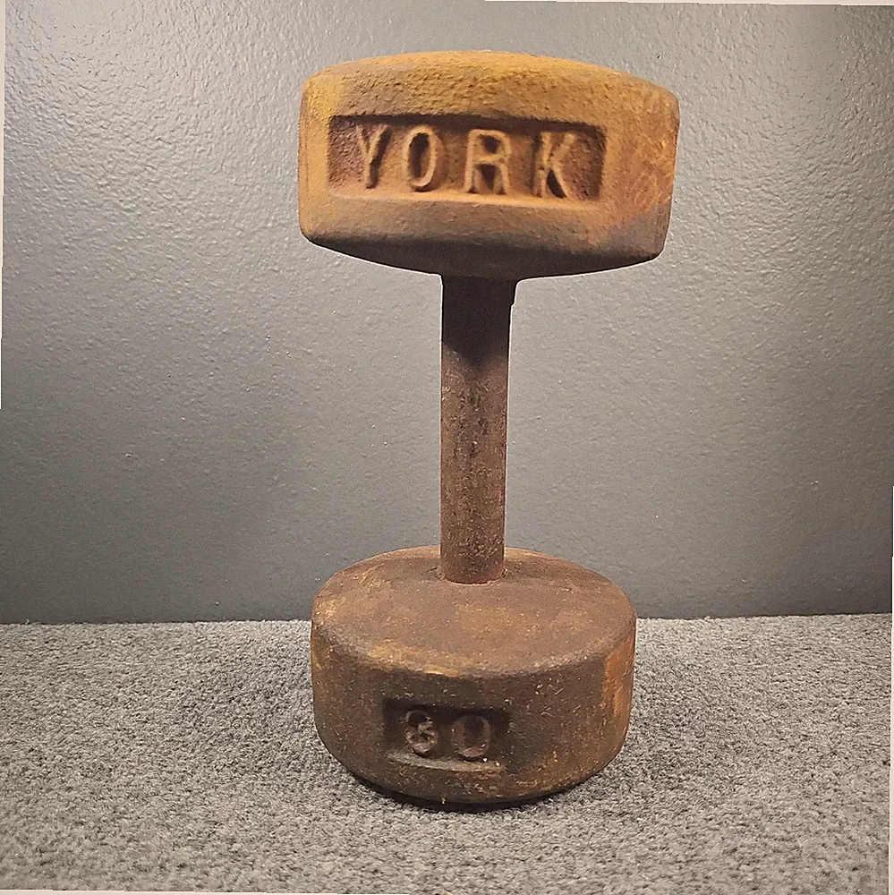 York 30 LB Roundhead Dumbbells Single Pre USA Barbell Weights Rusted