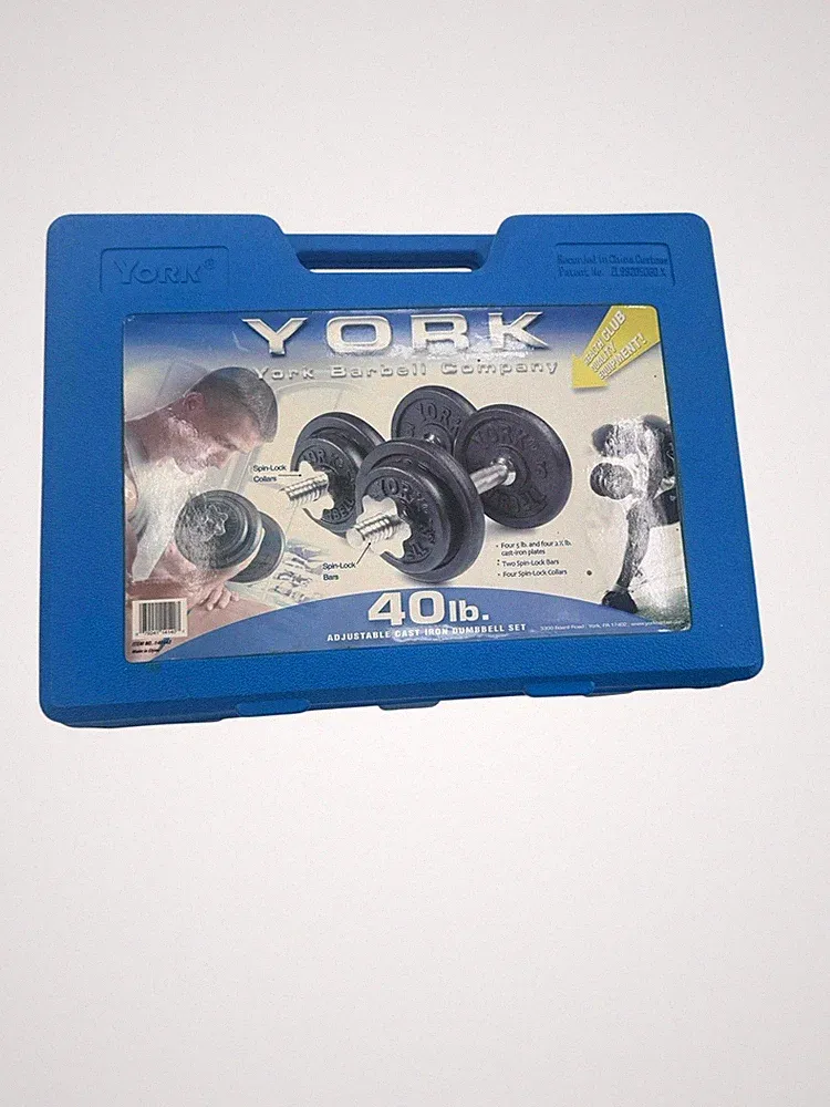 York 40 Pound Lbs Adjustable Dumbell Plate Weights Set Barbell w/Case Read