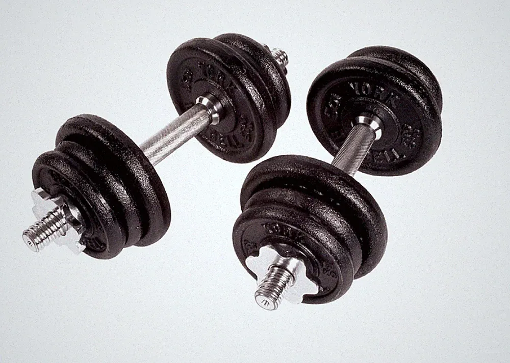 York Barbell Cast Iron Adjustable Spinlock Dumbbell Set – 50 Lb.14” 2.5 Lb, 5 lb