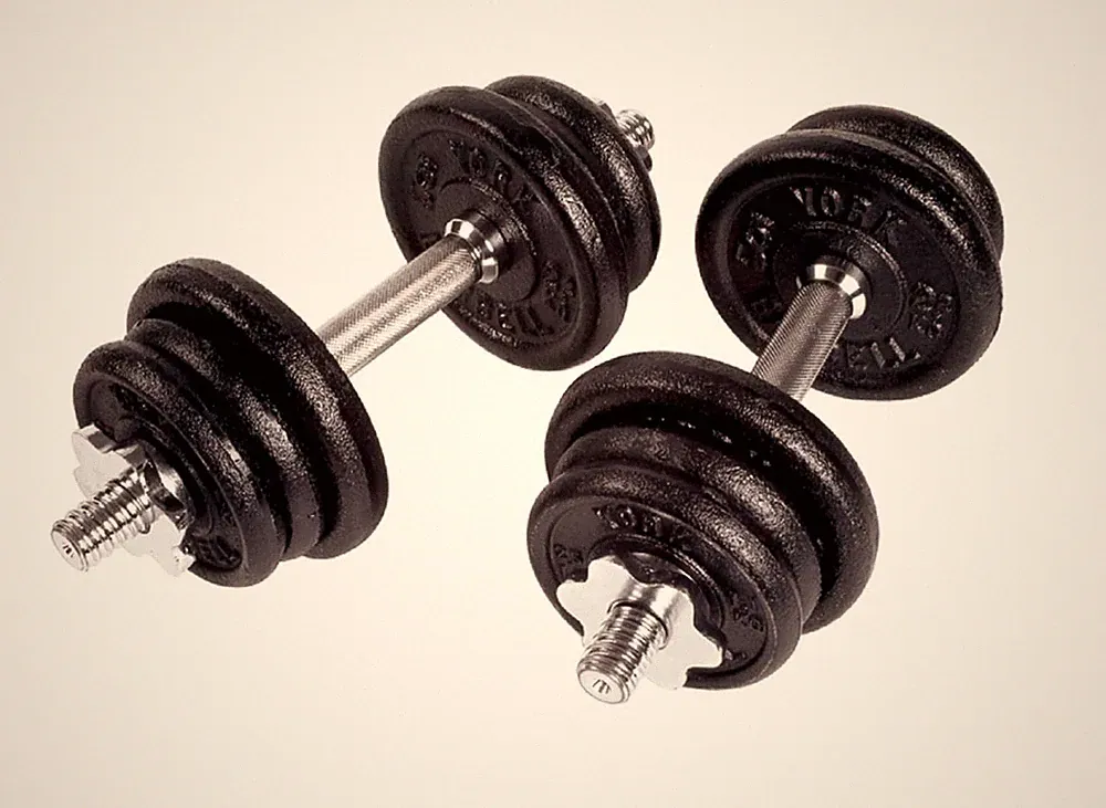 York Barbell Cast Iron Adjustable Spinlock Dumbbell Set – 70 Lb.14”, 2.5Lb, 5lb