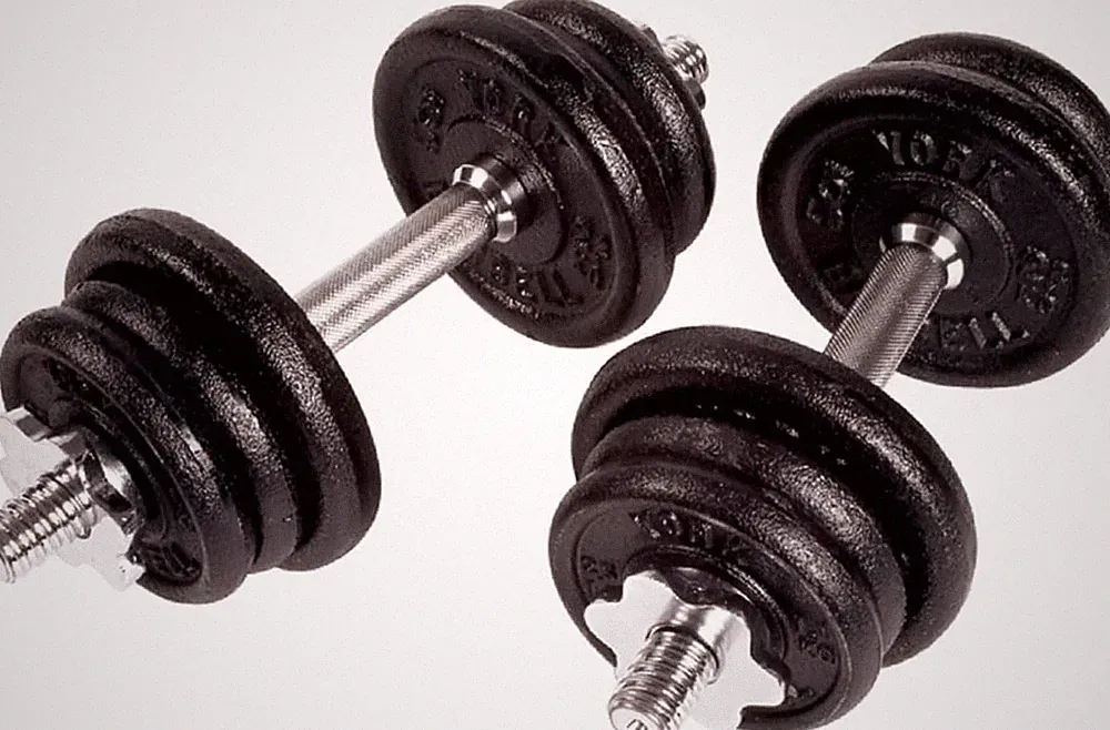 York Barbell Cast Iron Adjustable Spinlock Dumbbell Set – 70 Lb. Set