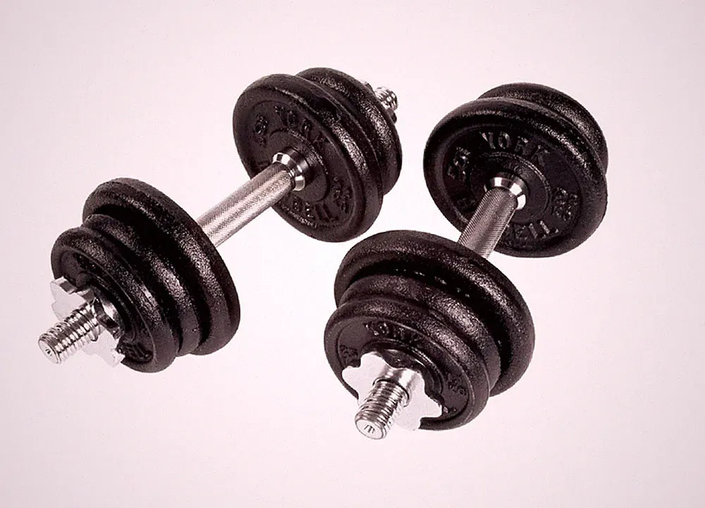 York Barbell Cast Iron Adjustable Spinlock Dumbbell Set 90Lb.14”,2.5Lb, 5lb,10lb