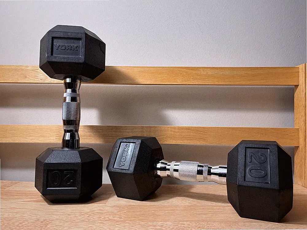 York Barbell Hex Dumbbell 20LB Rubber Coated Fixed Weight Pristine Set of 2