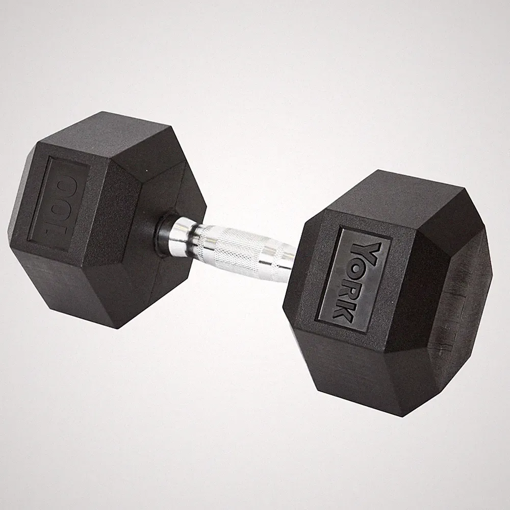 York Barbell Hex Dumbbell Set 100LB Rubber Coated Fixed Weight Dumbbells Pack 1