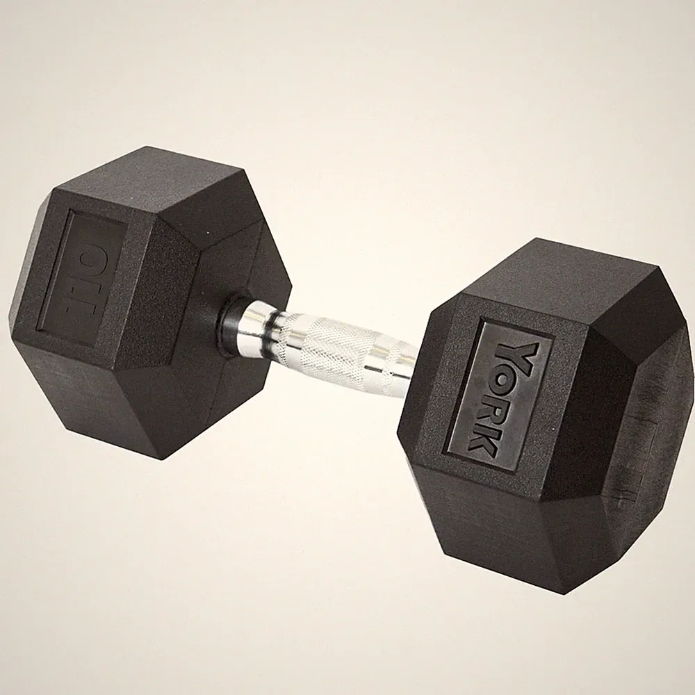 York Barbell Hex Dumbbell Set 110LB Rubber Coated Fixed Weight Dumbbells Pack 1