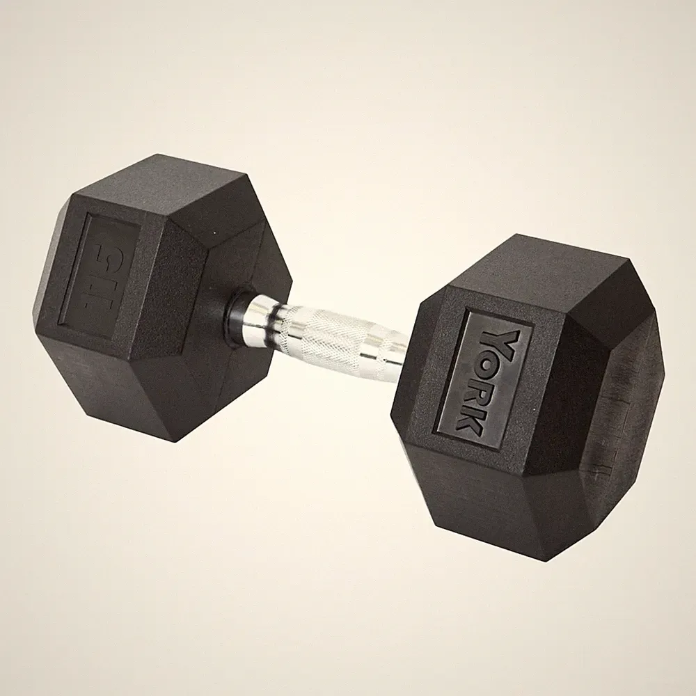 York Barbell Hex Dumbbell Set 115LB Rubber Coated Fixed Weight Dumbbells Pack 1