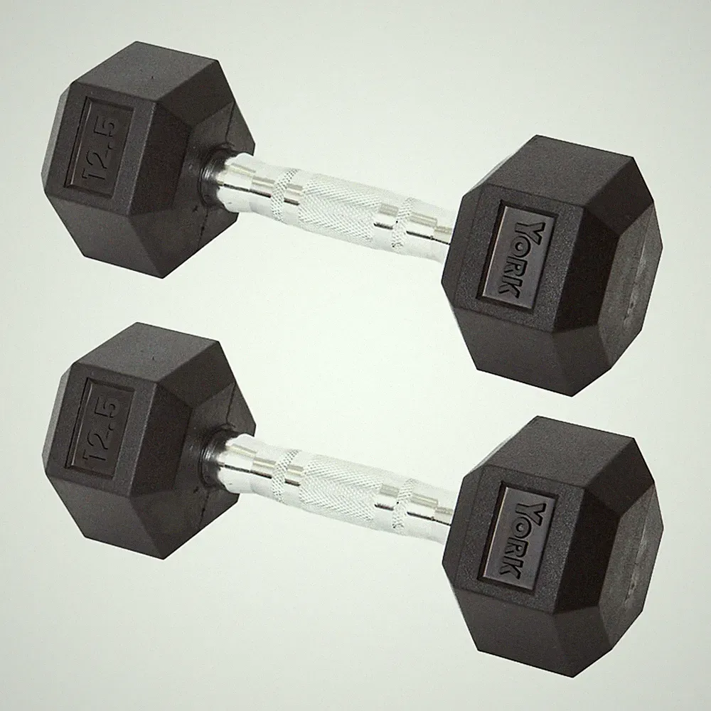 York Barbell Hex Dumbbell Set 12.5LBRubber Coated Fixed Weight Dumbbells Pack 2