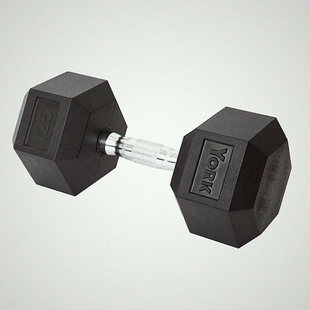 York Barbell Hex Dumbbell Set 125LB Rubber Coated Fixed Weight Dumbbells Pack 1