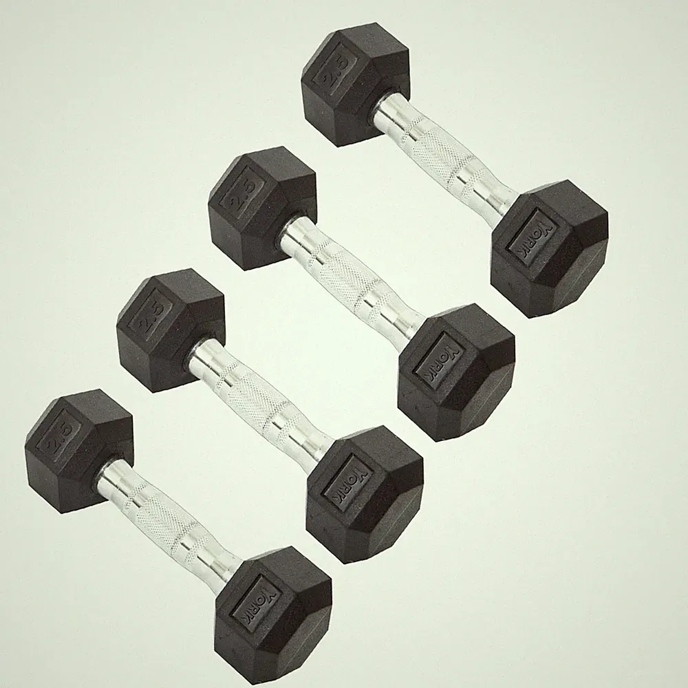 York Barbell Hex Dumbbell Set 2.5LB Rubber Coated Fixed Weight Dumbbells Pack 4