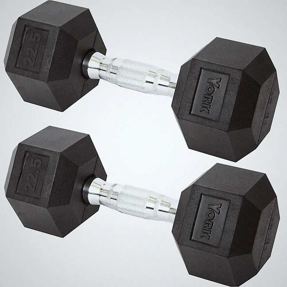 York Barbell Hex Dumbbell Set 22.5LB Rubber Coated Fixed Weight Dumbbells Pack 2