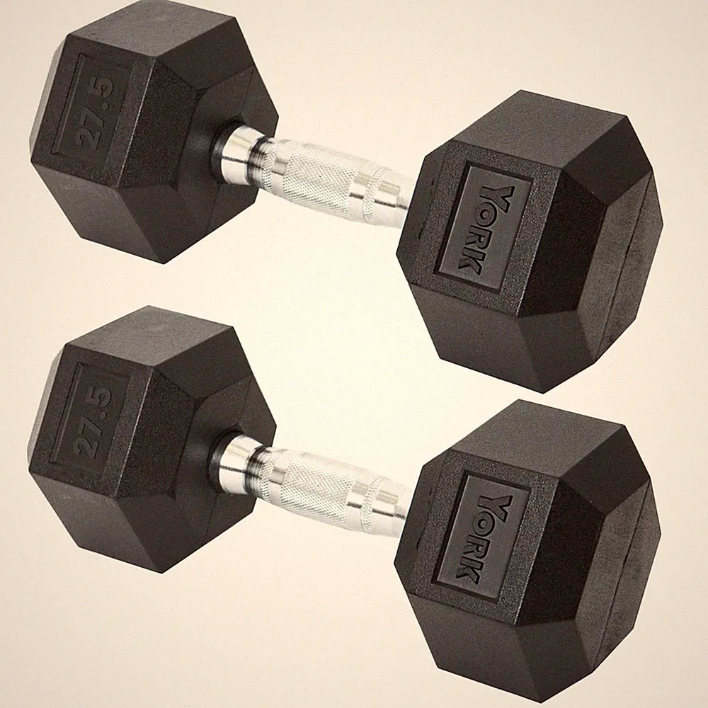 York Barbell Hex Dumbbell Set 27.5LB Rubber Coated Fixed Weight Dumbbells Pack 2