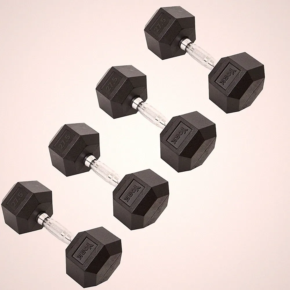 York Barbell Hex Dumbbell Set 27.5LB Rubber Coated Fixed Weight Dumbbells Pack 4