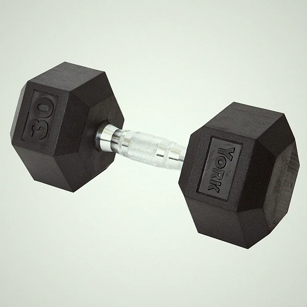York Barbell Hex Dumbbell Set 30LB Rubber Coated Fixed Weight Dumbbells Pack 1