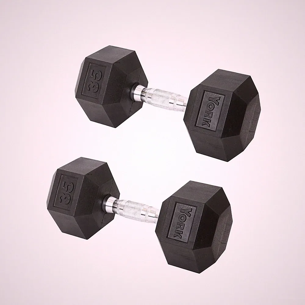 York Barbell Hex Dumbbell Set 35LB Rubber Coated Fixed Weight Dumbbells Pack 2