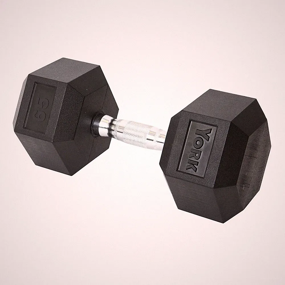 York Barbell Hex Dumbbell Set 65LB Rubber Coated Fixed Weight Dumbbells Pack 1
