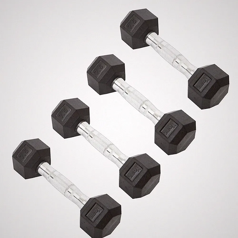 York Barbell Hex Dumbbell Set 7.5LB Rubber Coated Fixed Weight Dumbbells Pack 4