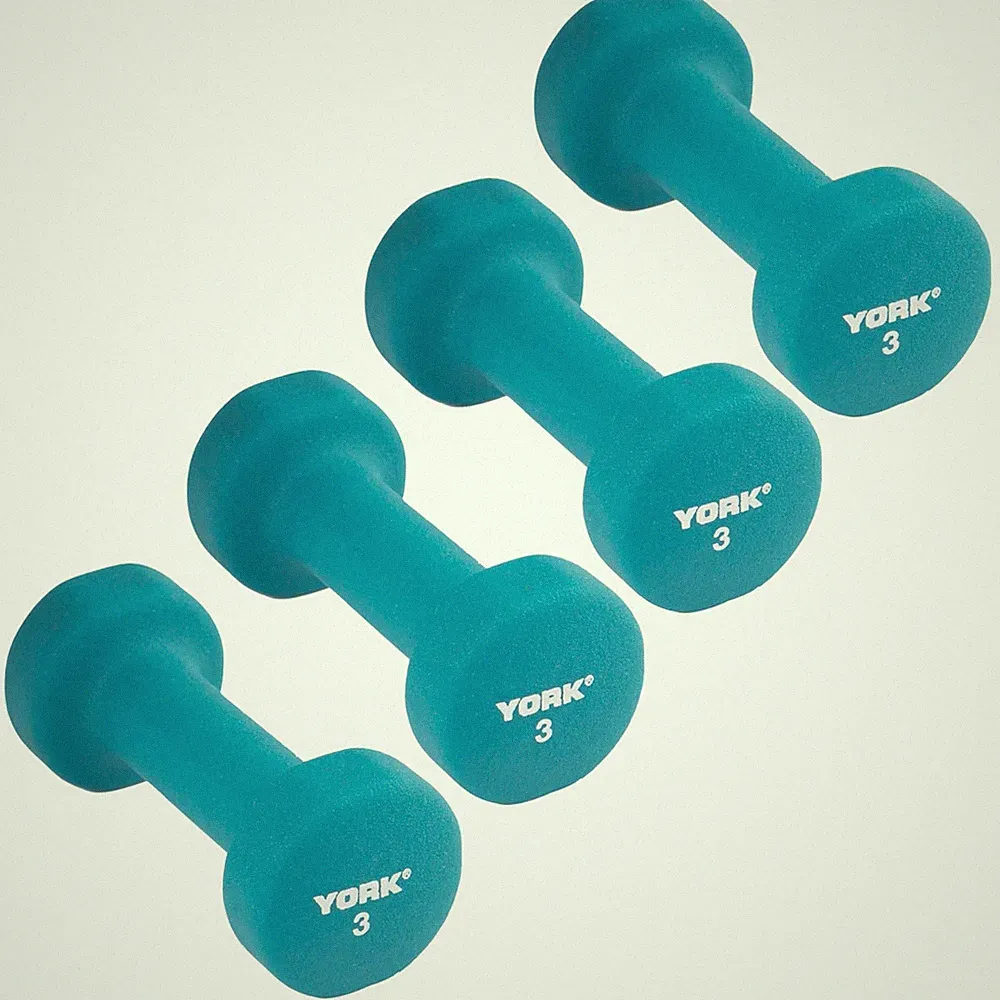 York Barbell Neoprene Coated Fitbell Dumbbell 3LB Pack4 Dumbbell Set Women & Men