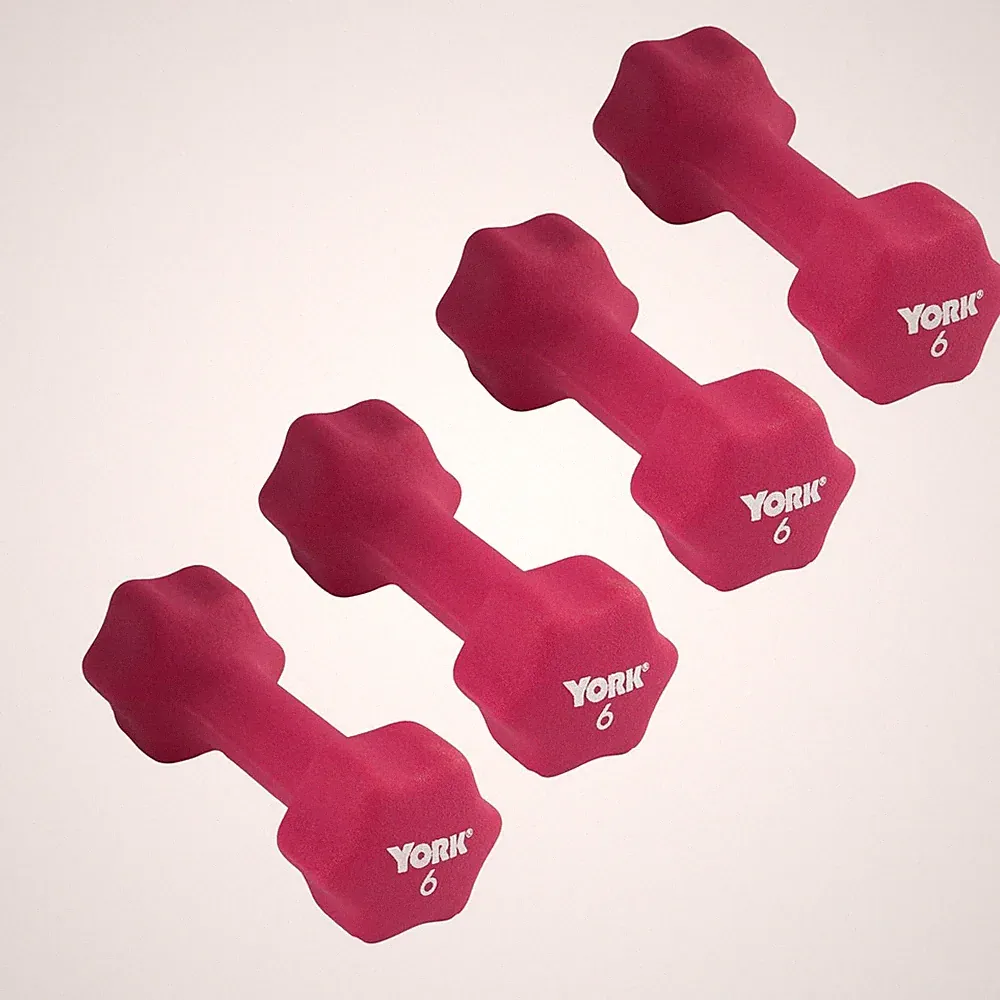 York Barbell Neoprene Coated Fitbell Dumbbell 6LB Pack 4 Dumbbell Set Women&Men