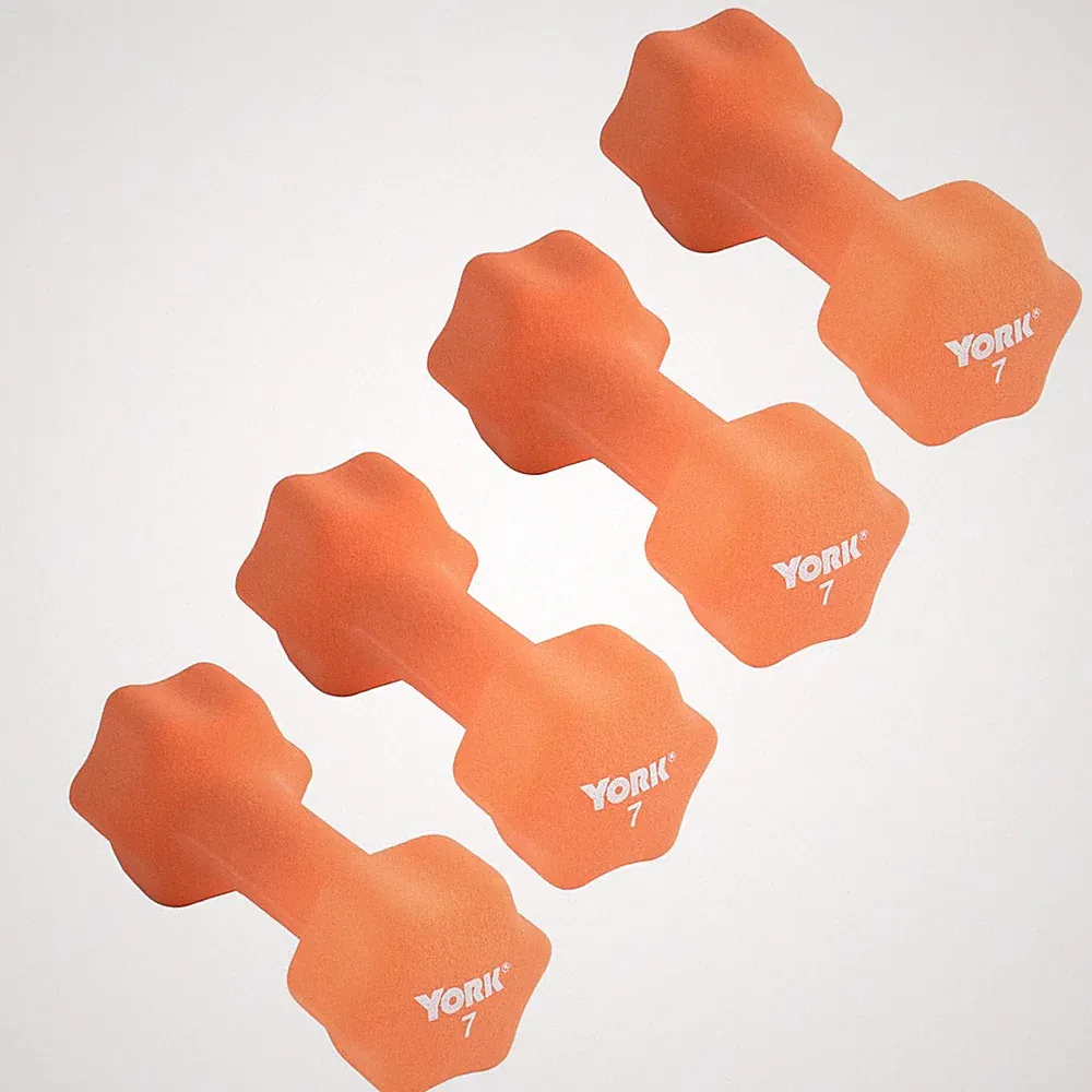 York Barbell Neoprene Coated Fitbell Dumbbell 7LB Pack 4 Dumbbell Set Women&Men