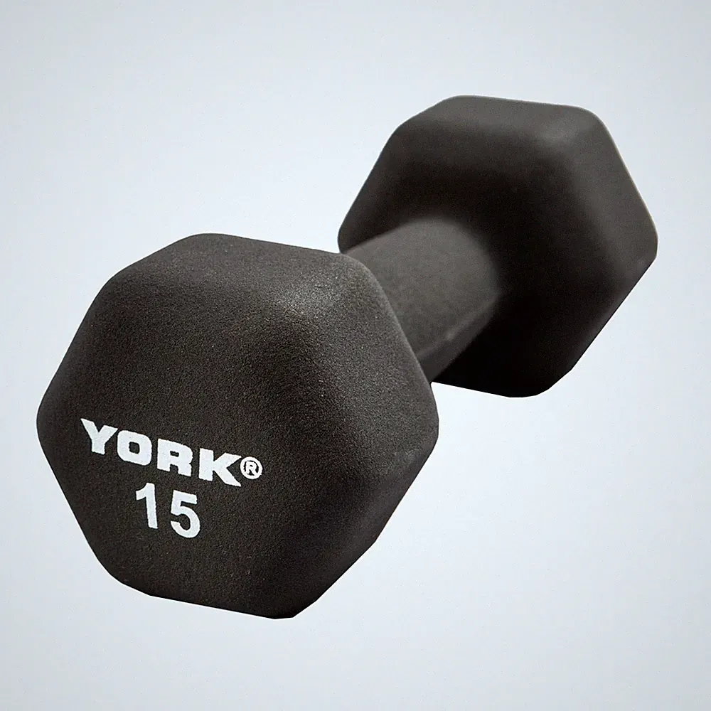York Barbell Neoprene Hexagon Dumbbells with Cast Ergo Handle (15lb, Pack of 1)