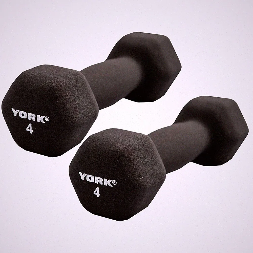 York Barbell Neoprene Hexagon Dumbbells with Cast Ergo Handle (4lb, Pack of 2)