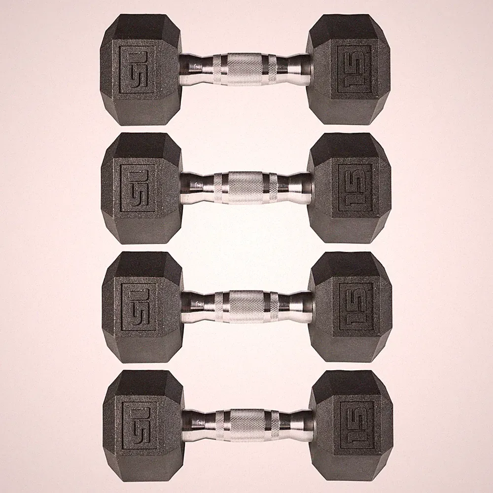 York Barbell PVC Hex Dumbbell with Chrome Ergonomic Handle – 15lB 2 Pair