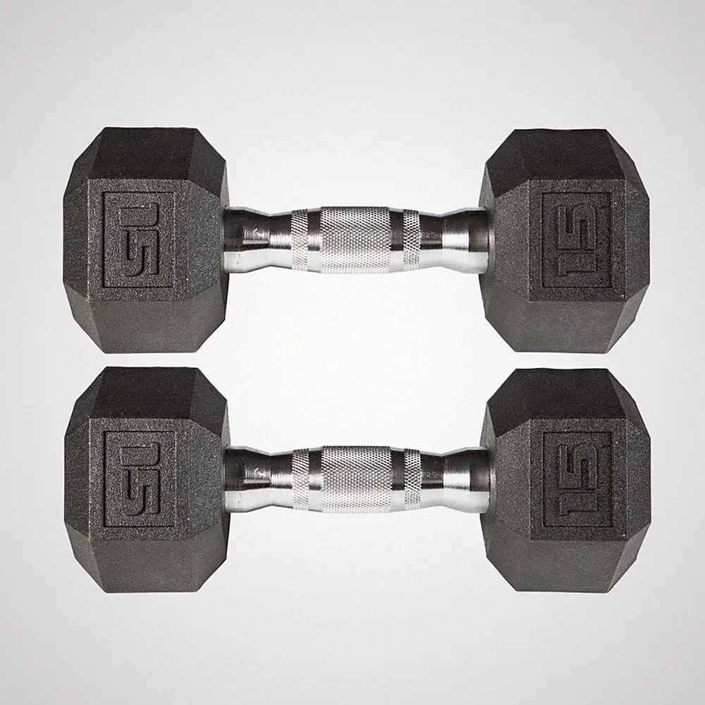 York Barbell PVC Hex Dumbbell with Chrome Ergonomic Handle – 15lB Pair