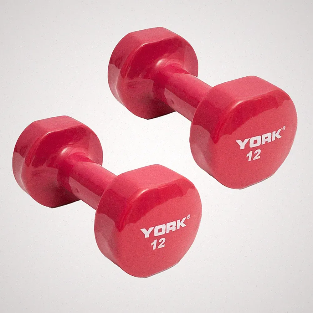 York Barbell Vinyl Coated Fitbell Dumbbell 12LB Pk2 Durable Anti-Roll Anti-Slip