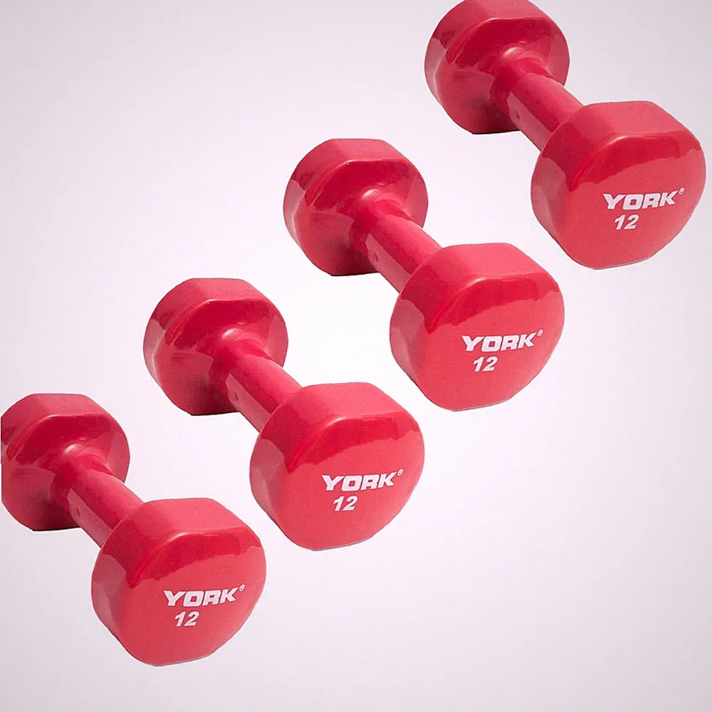 York Barbell Vinyl Coated Fitbell Dumbbell 12LB Pk4 Durable Anti-Roll Anti-Slip